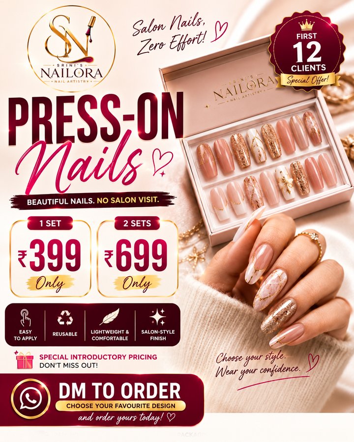 Press-On Nails Chennai ₹399 Srini's Nailora