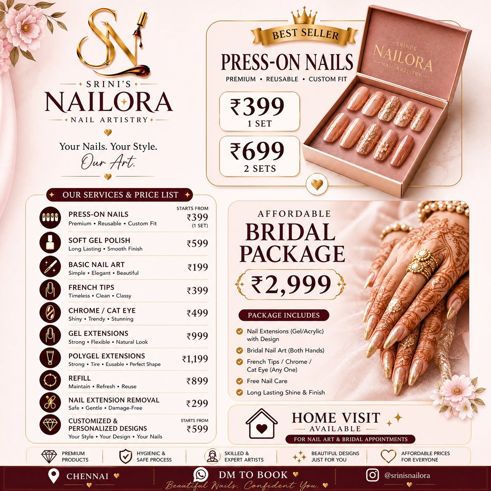 Nail art price list Chennai Srini's Nailora